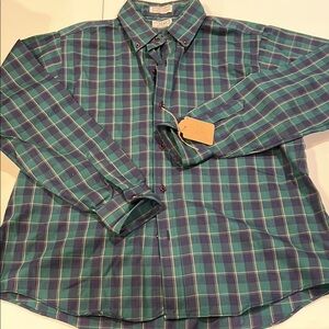 Ms. Sero - 14, vintage button down, navy/red/green